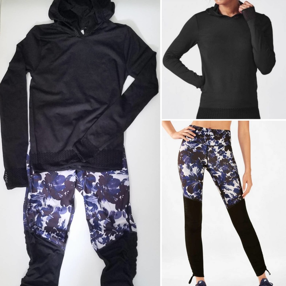 FABLETICS Workout Set: Powerform Leggings & Seamless Hoodie NWT Black/ Blue XS